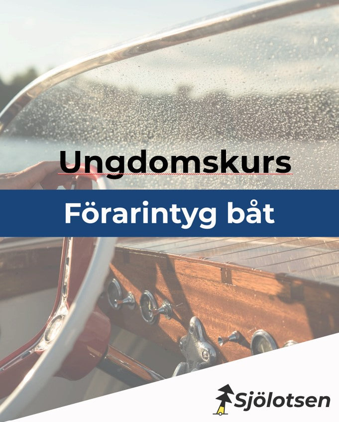 Bild med sjölotsens logotyp och texten förarintyg båt Ungdomskurs