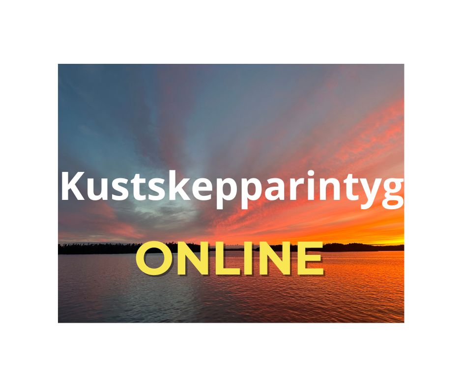 Bild på solnedgång med texten Kustskepparintyg online.