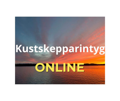 Bild på solnedgång med texten Kustskepparintyg online.