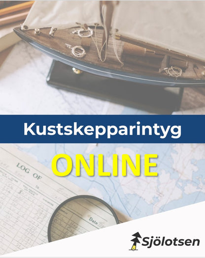 Produktbild på segelbåt med kustskepparintyg online som text